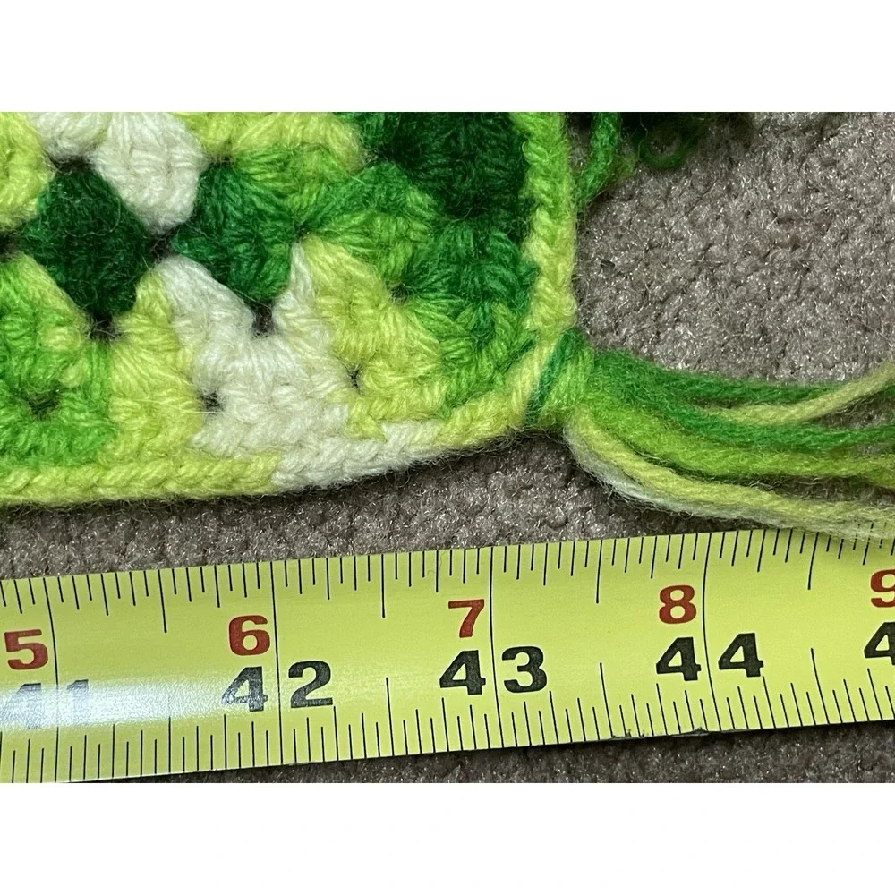 Vtg 70s Style Granny Squares Shamrock Green Crochet Throw Blanket Afghan 43
